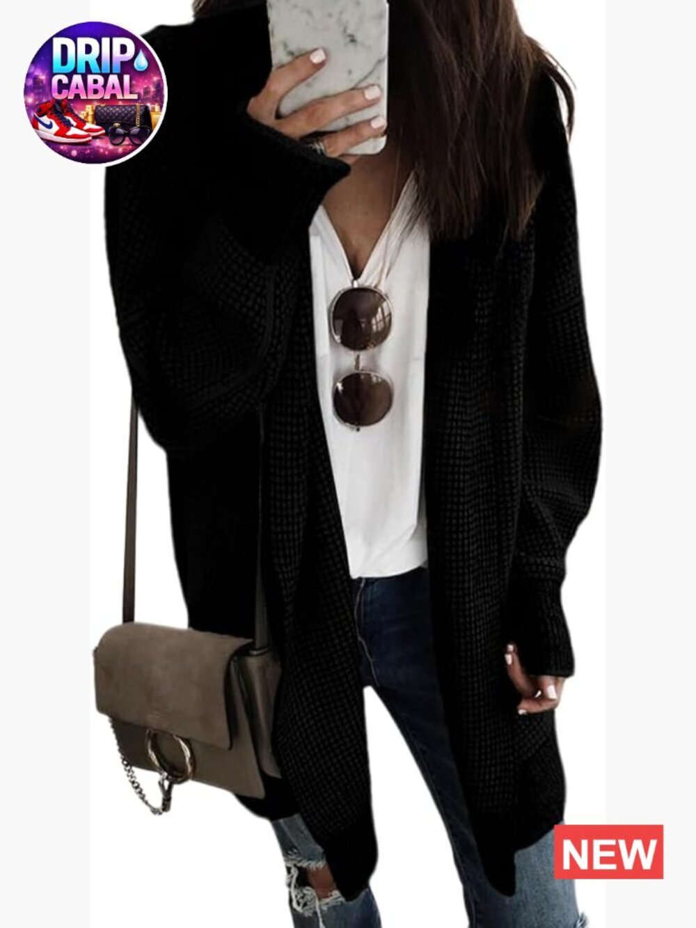 Oversized Checkered Chunky Knit Open Front Cardigan Sweater Coat Fall Outfit